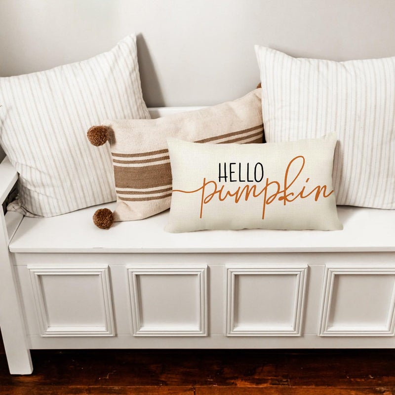 GTEXT 12x20 inch Fall Throw Pillow Cover Hello Pumpkin Cushion Cover Autumn Decor Fall Pumpkins Pillowcase Outdoor Pillow Linen Square Cushion,Sofa Fall Pillow Cover - Image 2